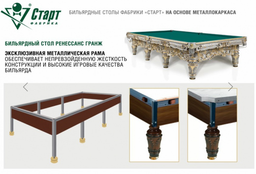 Бильярдный стол Ренессанс Гранж, Cланец "Orero"45мм, 3,50х1,75, 12