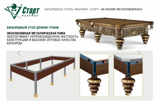 Бильярдный стол Дракон Гранж, Cланец "Orero"45мм, 3,50х1,75, 12